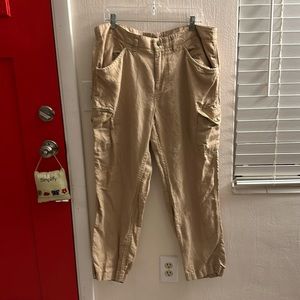 L L BEAN Linen Cargo Joggers Size 18